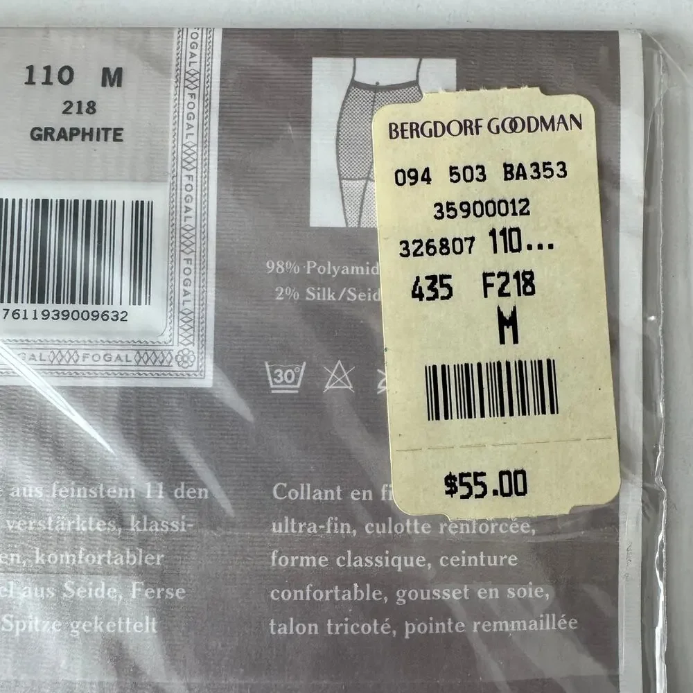 Y2K Fogal Noblesse 110 Pantyhose Graphite M Bergdorf Goodman Made in France